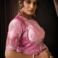 Elegant Pink Embroidered Designer Saree with Zari Border Blouse