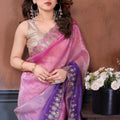 Pink Purple Embroidered Organza Silk Saree Designer Border