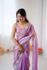 Lavender Soft Silk Saree with Silver Floral Embroidery Border Matching Blouse