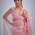 Pink Organza Saree with Floral Embroidery Border Designer Saree