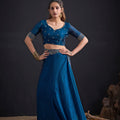 Teal Blue Silk Saree Designer Embroidered Border Party Wear Saree