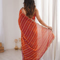 Luxury Rust Orange Organza Silk Saree Golden Zari Embroidery Designer Blouse
