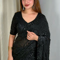Designer Black Party Wear Saree with Intricate Sequins Embellishments