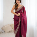 Maroon Party Wear Georgette Saree with Embroidered Border