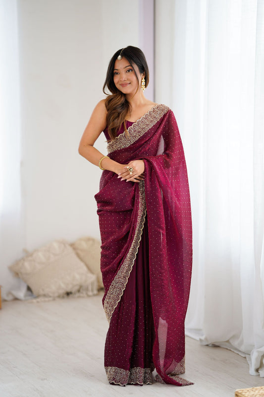 Maroon Party Wear Georgette Saree with Embroidered Border