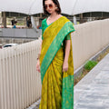 Elegant Yellow Green Banarasi Silk Saree and Designer Border