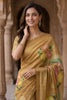 Mustard Printed Linen Silk Saree with Floral Design