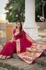 Rani Pink Floral Woven Linen Silk Saree Designer Peacock Border