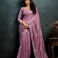 Dusty Pink Satin Silk Saree with Silver Designer Embellished Blouse