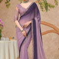Lavender Designer Saree with Embroidered Border Matching Blouse