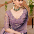 Lavender Designer Saree with Embroidered Border Matching Blouse