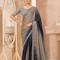 Grey to Black Designer Saree with Heavy Embroidered Border Blouse 