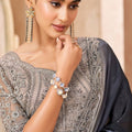 Grey to Black Designer Saree with Heavy Embroidered Border Blouse