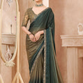 Dark Green Silk Saree with Golden Ombre Finish Heavy Embroidered Border
