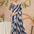 Blue Satin Silk Saree with Silver Ombre Finish Heavy Embroidered Border