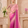 Pink Magenta Ombre Georgette Saree with Heavy Embroidered Blouse 