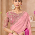 Pink Magenta Ombre Georgette Saree with Heavy Embroidered Blouse