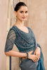 Teal Blue Satin Silk Saree with Heavy Embroidered Blouse Border