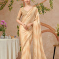 Gold Satin Silk Saree with Heavy Embroidered Blouse Border 