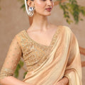 Gold Satin Silk Saree with Heavy Embroidered Blouse Border