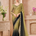Olive Green Black Satin Silk Saree with Heavy Embroidered Blouse Border