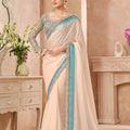  Ivory Teal Embroidered Georgette Saree with Designer Blouse