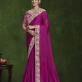 Designer Magenta Silk Saree Heavy Embroidered Border and Blouse