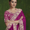 Designer Magenta Silk Saree Heavy Embroidered Border and Blouse
