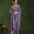 Designer Lavender Silk Saree Embroidered Border Blouse