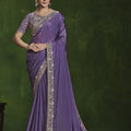Designer Lavender Silk Saree Embroidered Border Blouse 