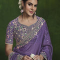 Designer Lavender Silk Saree Embroidered Border Blouse