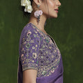 Designer Lavender Silk Saree Embroidered Border Blouse