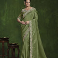 Olive Green Embroidered Silk Saree with Designer Blouse