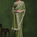  Olive Green Embroidered Silk Saree with Designer Blouse 