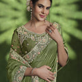 Olive Green Embroidered Silk Saree with Designer Blouse