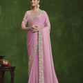 Light Pink Embroidered Silk Saree with Designer Blouse