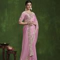 Light Pink Embroidered Silk Saree with Designer Blouse