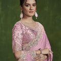 Light Pink Embroidered Silk Saree with Designer Blouse