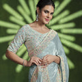 Sky Blue Embroidered Silk Saree with Designer Blouse