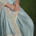 Sky Blue Embroidered Silk Saree with Designer Blouse