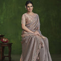 Grey Silk Saree with Embroidered Border and Designer Blouse