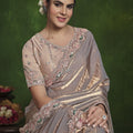 Grey Silk Saree with Embroidered Border and Designer Blouse