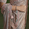 Grey Silk Saree with Embroidered Border and Designer Blouse