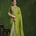  Olive Green Designer Silk Saree with Heavy Embroidered Blouse
