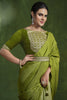 Olive Green Designer Silk Saree with Heavy Embroidered Blouse