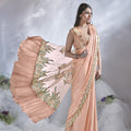 Peach Embroidered Georgette Saree Handwork Designer Blouse