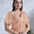 Peach Embroidered Georgette Saree Handwork Designer Blouse