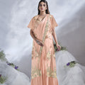 Peach Embroidered Georgette Saree Handwork Designer Blouse