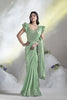  Mint Green Georgette Saree with Designer Ruffle Sleeve Blouse