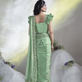 Mint Green Georgette Saree with Designer Ruffle Sleeve Blouse